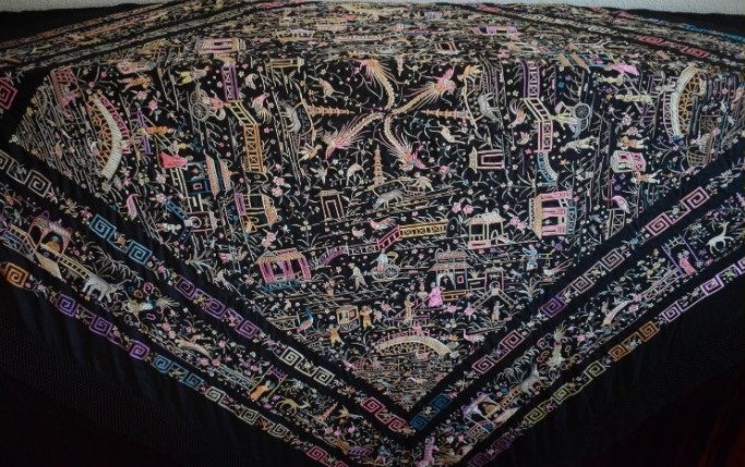 Mantón de Manila antiguo cantones con diseño chino - Imagen 2