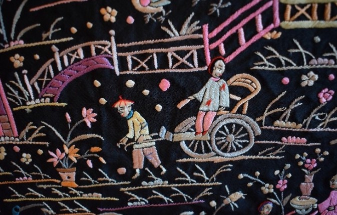 Mantón de Manila antiguo cantones con diseño chino - Imagen 4