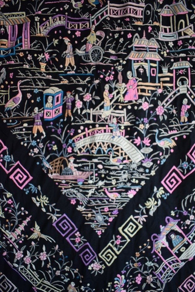 Mantón de Manila antiguo cantones con diseño chino