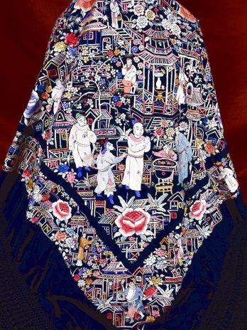 Antiguo mantón de manila cantones de gran tamaño y peso