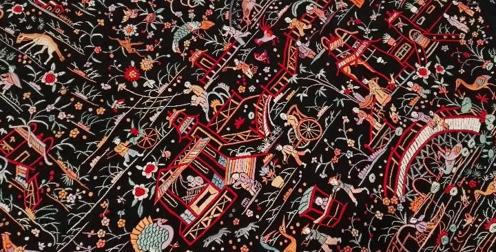 Antiguo mantón de Manila estilo cantones de gran peso - Imagen 2