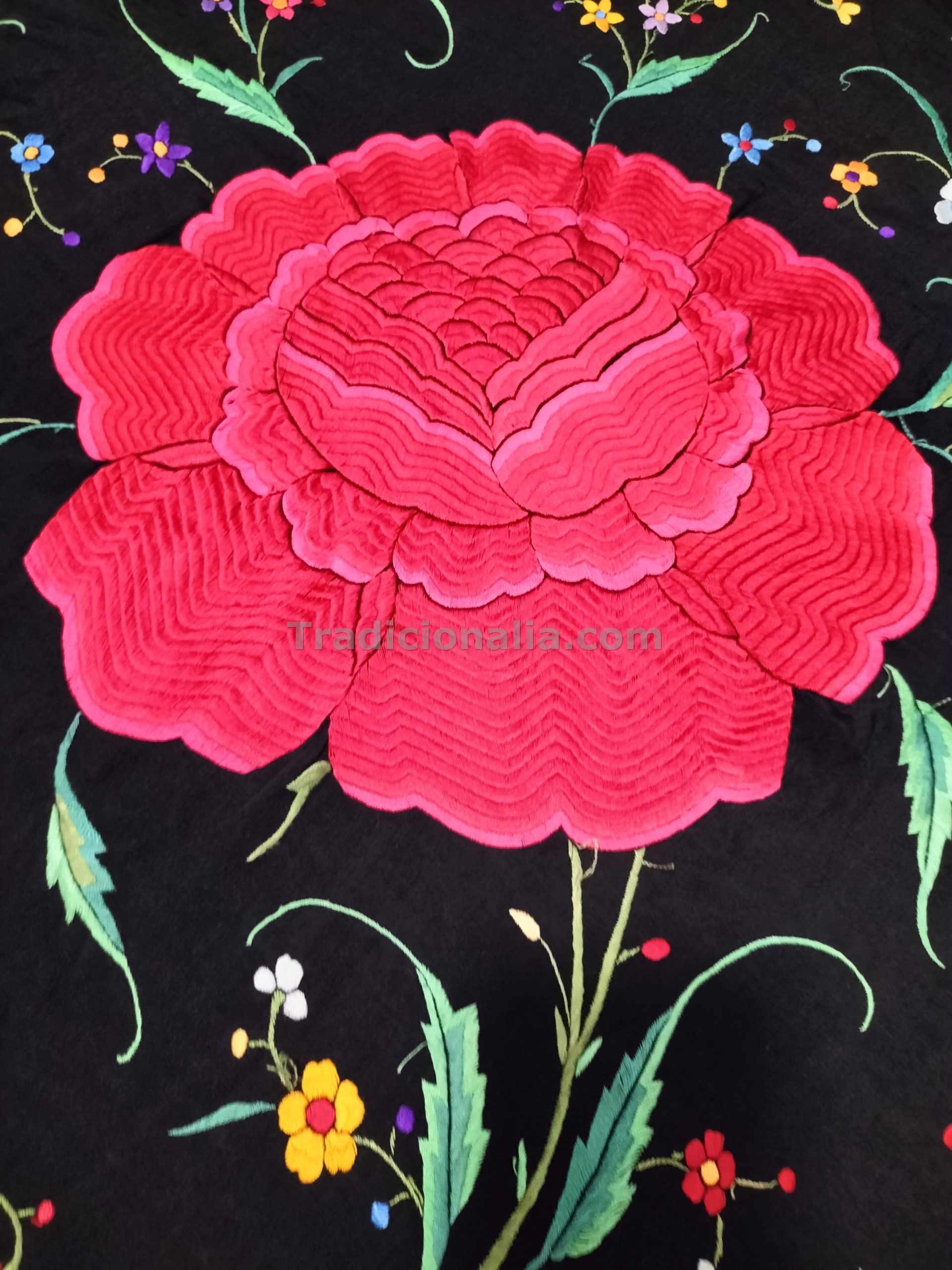 Espectacular mantón de Manila cantones con rosetones - Imagen 4